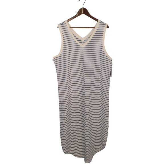 Time And Tru XXL Blue & White Striped Sleeveless V-Neck Dress - Picture 1 of 8